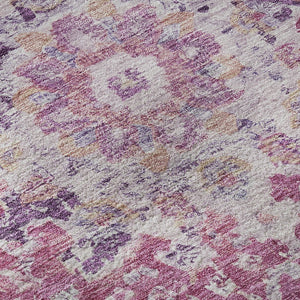 HomeRoots 8' Washable Round Floral Rug in Purple, Beige & Ivory – Stain Resistant, UV Protected & Durable Design 692241