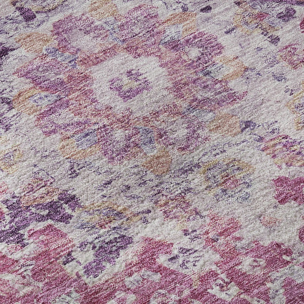 HomeRoots 8' Washable Round Floral Rug in Purple, Beige & Ivory – Stain Resistant, UV Protected & Durable Design 692241