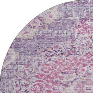 HomeRoots 8' Washable Round Floral Rug in Purple, Beige & Ivory – Stain Resistant, UV Protected & Durable Design 692241