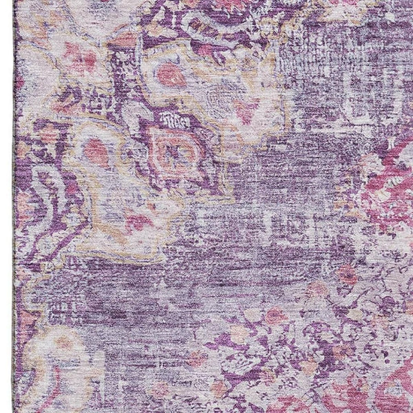 HomeRoots 9' X 12' Elegant Purple, Beige & Ivory Floral Area Rug - Washable, UV-Protected for High-Traffic Areas 692243