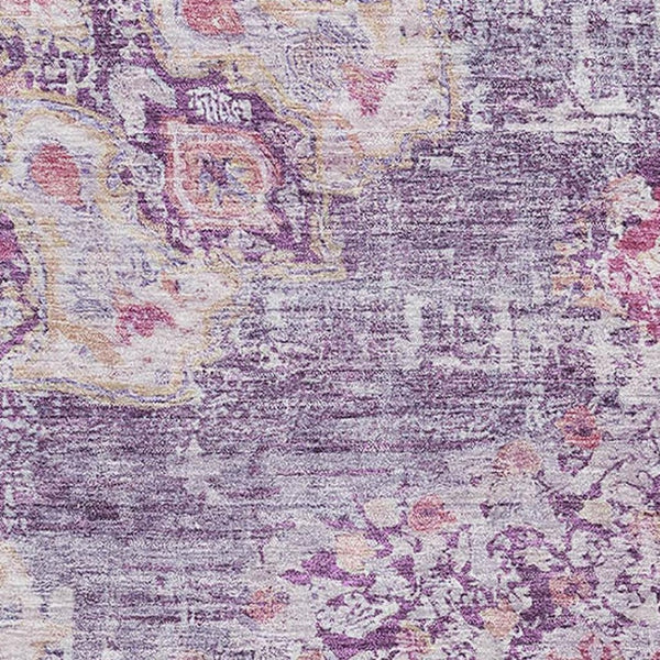 HomeRoots 10' X 14' Floral Washable Area Rug in Purple Beige Ivory – UV Protected, Durable, Perfect for Homes 692244