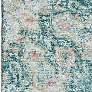 HomeRoots 5' X 8' Washable Teal Blush Ivory Floral Area Rug with UV Protection - Perfect for Busy Households! 692246