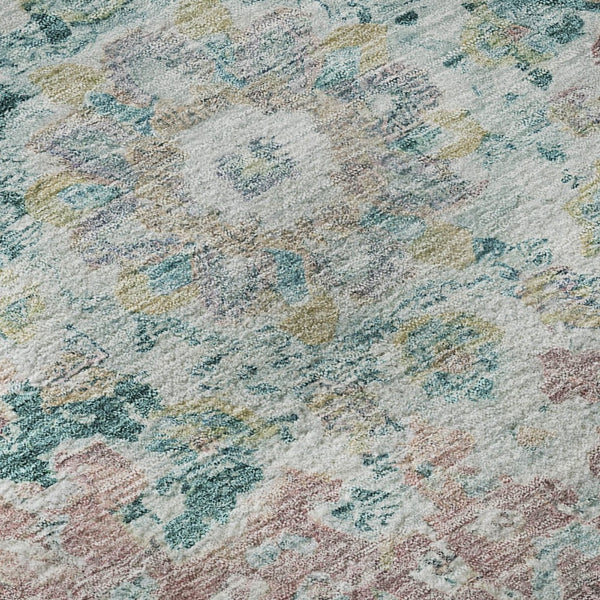 HomeRoots 8' Elegant Floral Washable Area Rug in Teal, Blush, Ivory – UV Protected, Stain-Resistant Design! 692248