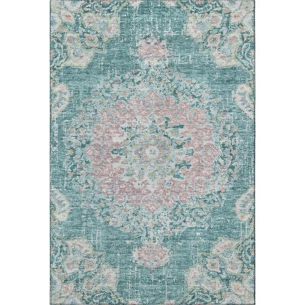 HomeRoots 8' Elegant Floral Washable Area Rug in Teal, Blush, Ivory – UV Protected, Stain-Resistant Design! 692248