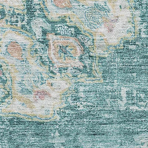 HomeRoots 10' X 14' Elegant Floral Area Rug in Teal, Blush & Ivory - Washable, UV Protected, Durable Design 692250
