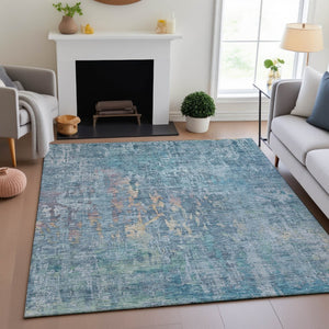 HomeRoots 5' X 8' Blue and Gold Abstract Area Rug - Washable, UV Protected, Durable & Stylish for Any Room 692252