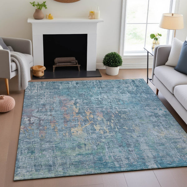 HomeRoots 5' X 8' Blue and Gold Abstract Area Rug - Washable, UV Protected, Durable & Stylish for Any Room 692252
