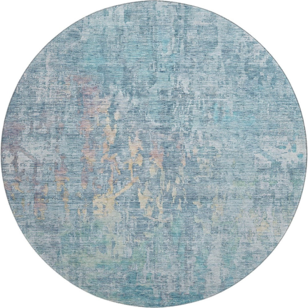 HomeRoots 8' Blue and Gold Abstract Washable Round Rug with UV Protection - Soft, Durable, and Stylish for Any Space 692253