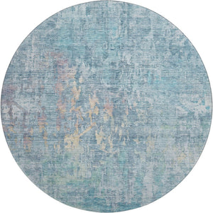 HomeRoots 8' Blue and Gold Abstract Washable Round Rug with UV Protection - Soft, Durable, and Stylish for Any Space 692253