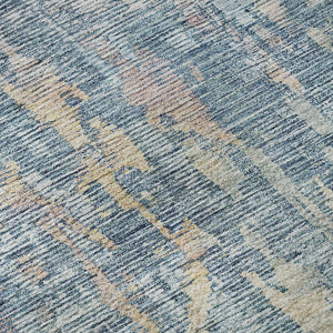 HomeRoots 8' Blue and Gold Abstract Washable Round Rug with UV Protection - Soft, Durable, and Stylish for Any Space 692253