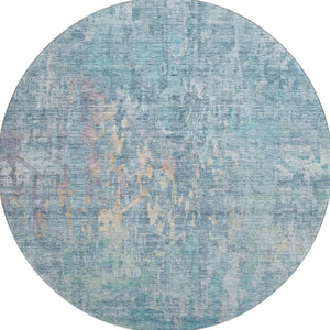 HomeRoots 8' Blue and Gold Abstract Washable Round Rug with UV Protection - Soft, Durable, and Stylish for Any Space 692253