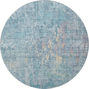 HomeRoots 8' Blue and Gold Abstract Washable Round Rug with UV Protection - Soft, Durable, and Stylish for Any Space 692253