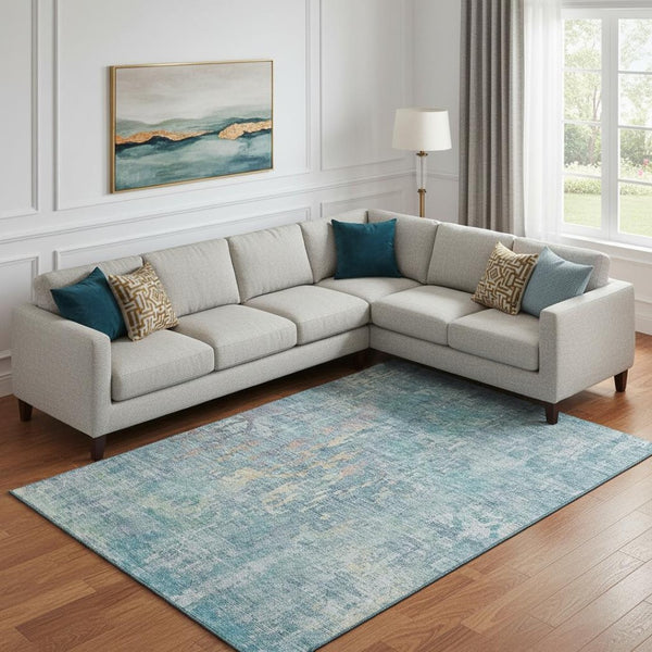 HomeRoots 9' Blue and Gold Abstract Washable Area Rug - UV Protected, Stain Resistant, Kid & Pet Friendly! 692255