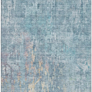 HomeRoots 10' X 14' Blue and Gold Abstract Area Rug - Washable, UV-Protected, Durable & Pet-Friendly Decor 692256