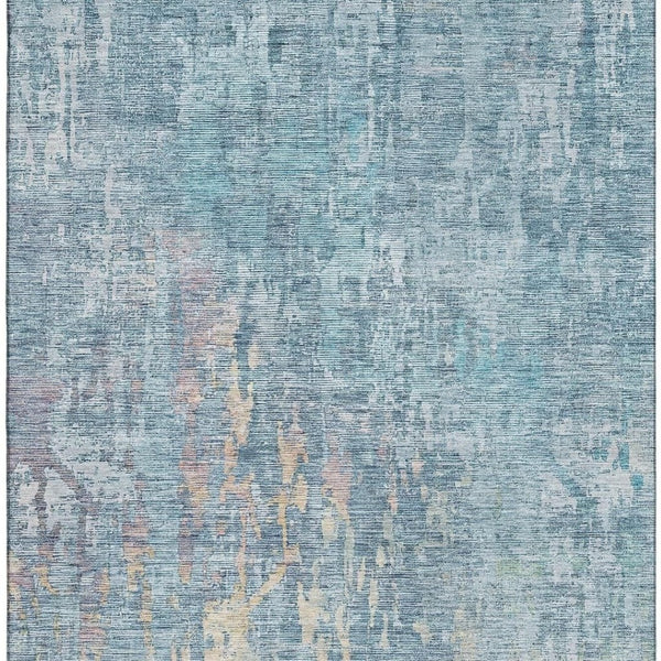 HomeRoots 10' X 14' Blue and Gold Abstract Area Rug - Washable, UV-Protected, Durable & Pet-Friendly Decor 692256