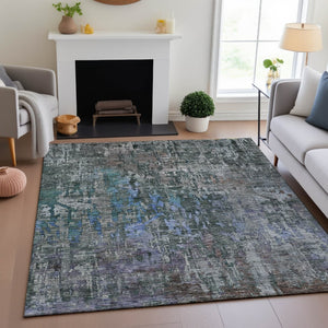 HomeRoots 5' X 8' Fern Green, Blue & Beige Abstract Area Rug - Washable, Stain-Resistant, UV Protected Design 692258
