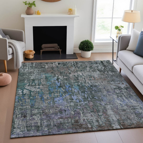 HomeRoots 5' X 8' Fern Green, Blue & Beige Abstract Area Rug - Washable, Stain-Resistant, UV Protected Design 692258