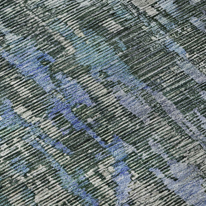 HomeRoots 8' X 8' Washable Fern Green, Blue & Beige Abstract Round Rug with UV Protection for Active Homes 692259