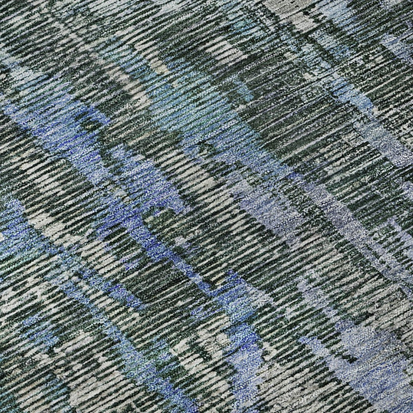 HomeRoots 8' X 8' Washable Fern Green, Blue & Beige Abstract Round Rug with UV Protection for Active Homes 692259
