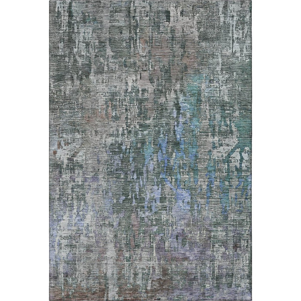HomeRoots 9' X 12' Fern Green, Blue & Beige Abstract Washable Area Rug – Durable, Stain-Resistant & UV Protected! 692261