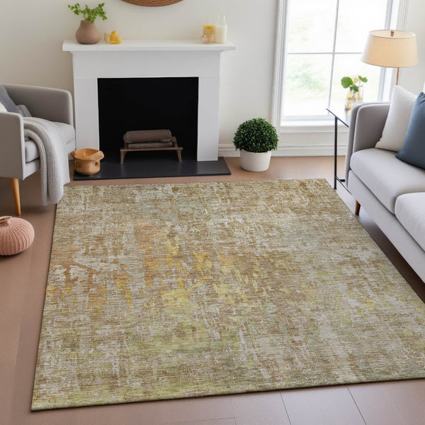 HomeRoots 5' X 8' Contemporary Fern Green, Blue & Beige Abstract Area Rug - Washable, UV Protected, Durable Design 692264