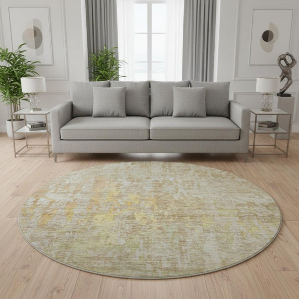 HomeRoots 8' X 8' Contemporary Abstract Washable Round Rug in Fern Green, Blue & Beige with UV Protection 692265