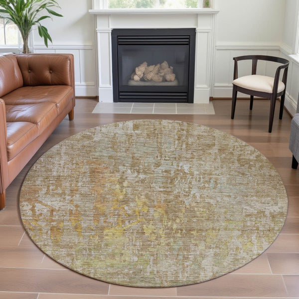 HomeRoots 8' X 8' Contemporary Abstract Washable Round Rug in Fern Green, Blue & Beige with UV Protection 692265