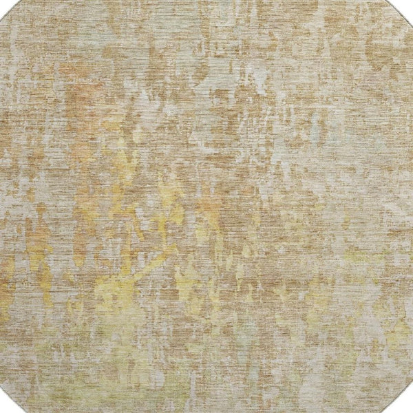 HomeRoots 8' X 8' Contemporary Abstract Washable Round Rug in Fern Green, Blue & Beige with UV Protection 692265