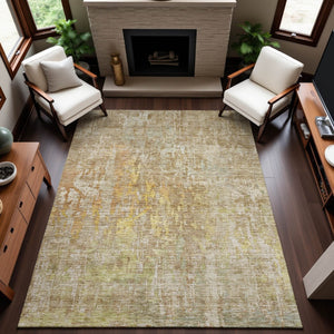 HomeRoots 10' Modern Fern Green, Blue & Beige Abstract Area Rug - Washable, UV-Protected & Stain Resistant 692268
