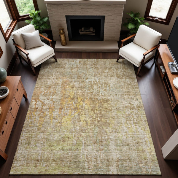 HomeRoots 10' Modern Fern Green, Blue & Beige Abstract Area Rug - Washable, UV-Protected & Stain Resistant 692268