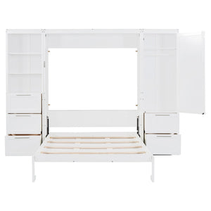 English Elm Queen Murphy Wall Bed with Wardrobe Drawers and Shelves for Studio or Guest Room White LP000865AAK-1