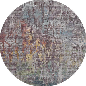 HomeRoots 8' X 8' Round Washable Rug - Modern Pewter, Gold & Eggplant Abstract Design with UV Protection 692271