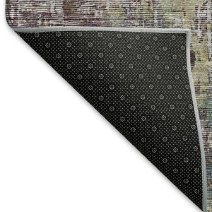 HomeRoots 9' X 12' Washable Abstract Area Rug in Pewter Gold & Eggplant - Durable, UV-Protected, Stylish Design 692273