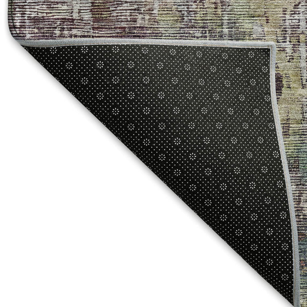 HomeRoots 9' X 12' Washable Abstract Area Rug in Pewter Gold & Eggplant - Durable, UV-Protected, Stylish Design 692273