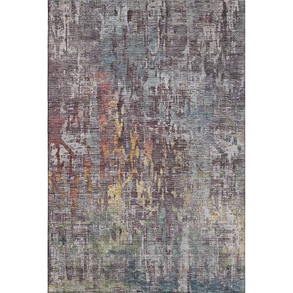 HomeRoots 10' X 14' Modern Pewter Gold Eggplant Abstract Washable Area Rug with UV Protection & Stain Resistance 692274