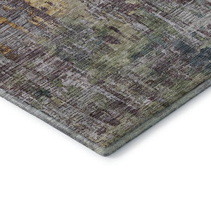 HomeRoots 10' X 14' Modern Pewter Gold Eggplant Abstract Washable Area Rug with UV Protection & Stain Resistance 692274