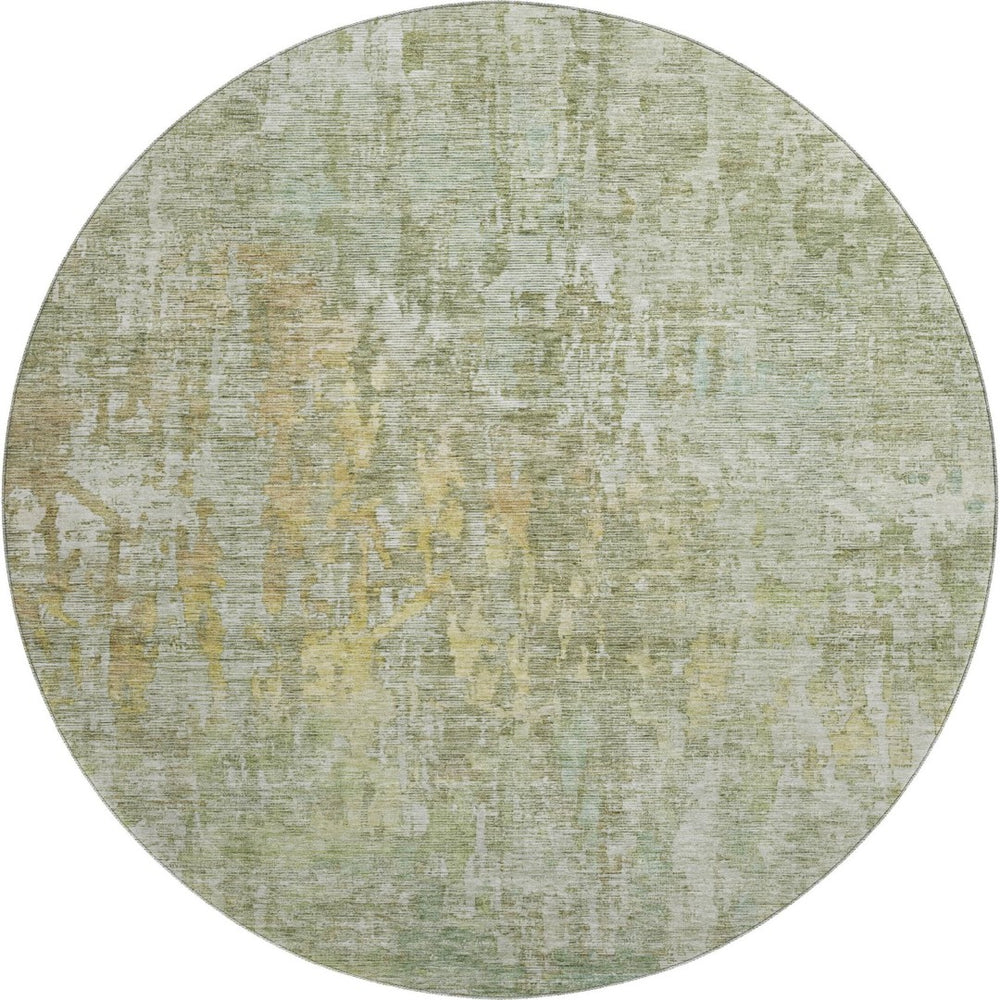 HomeRoots 8' X 8' Sage Gold Beige Abstract Round Area Rug - Washable, UV Protected, Perfect for High-Traffic Spaces 692277