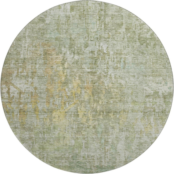 HomeRoots 8' X 8' Sage Gold Beige Abstract Round Area Rug - Washable, UV Protected, Perfect for High-Traffic Spaces 692277