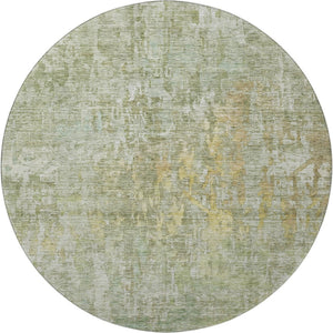 HomeRoots 8' X 8' Sage Gold Beige Abstract Round Area Rug - Washable, UV Protected, Perfect for High-Traffic Spaces 692277