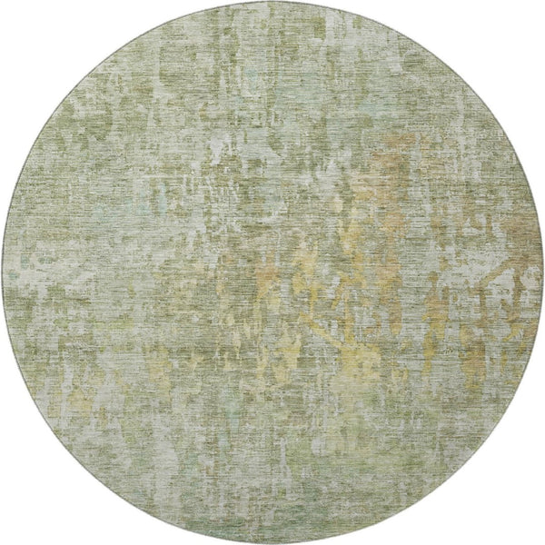 HomeRoots 8' X 8' Sage Gold Beige Abstract Round Area Rug - Washable, UV Protected, Perfect for High-Traffic Spaces 692277