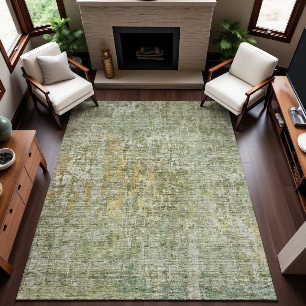 HomeRoots 10' X 14' Modern Sage Gold Beige Abstract Area Rug – Washable, UV-Protected & Stain-Resistant Design 692280