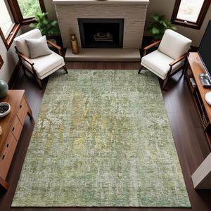 HomeRoots 10' X 14' Modern Sage Gold Beige Abstract Area Rug – Washable, UV-Protected & Stain-Resistant Design 692280