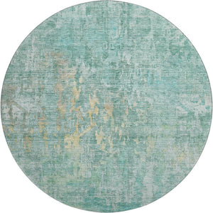 HomeRoots 8' X 8' Teal & Gold Abstract Washable Round Rug - Durable, Stylish, UV-Protected for Modern Spaces 692283