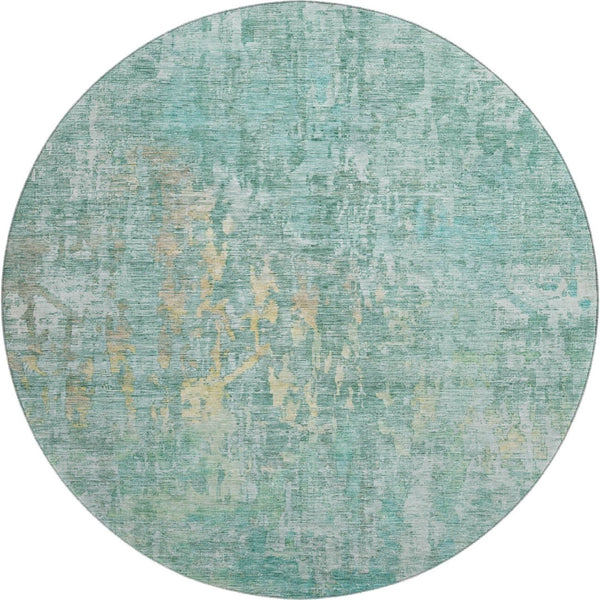 HomeRoots 8' X 8' Teal & Gold Abstract Washable Round Rug - Durable, Stylish, UV-Protected for Modern Spaces 692283