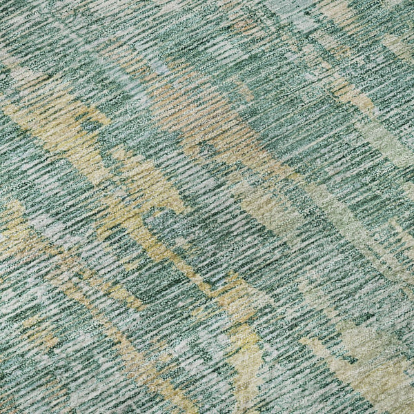 HomeRoots 8' X 8' Teal & Gold Abstract Washable Round Rug - Durable, Stylish, UV-Protected for Modern Spaces 692283