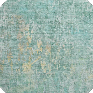 HomeRoots 8' X 8' Teal & Gold Abstract Washable Round Rug - Durable, Stylish, UV-Protected for Modern Spaces 692283