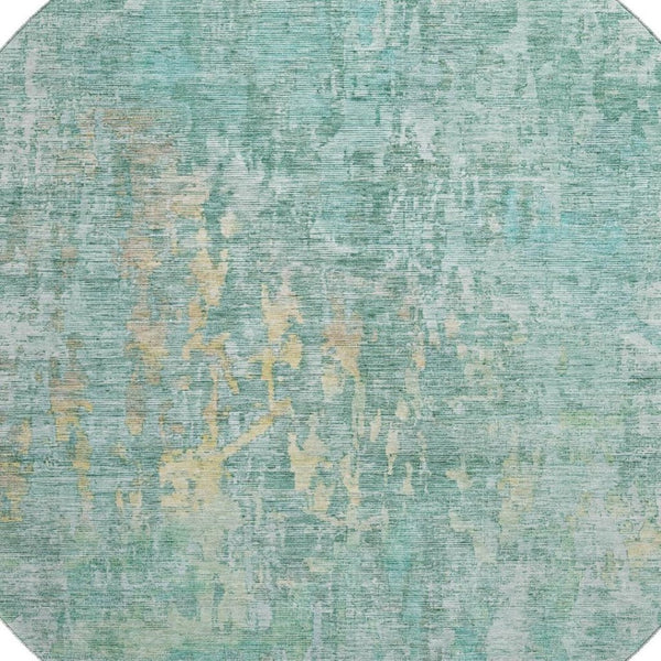 HomeRoots 8' X 8' Teal & Gold Abstract Washable Round Rug - Durable, Stylish, UV-Protected for Modern Spaces 692283