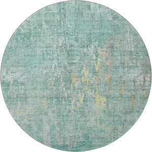HomeRoots 8' X 8' Teal & Gold Abstract Washable Round Rug - Durable, Stylish, UV-Protected for Modern Spaces 692283
