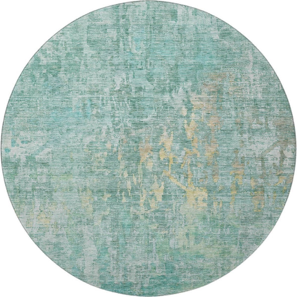 HomeRoots 8' X 8' Teal & Gold Abstract Washable Round Rug - Durable, Stylish, UV-Protected for Modern Spaces 692283