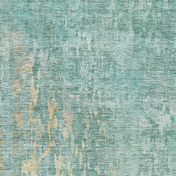 HomeRoots 8' Teal And Gold Abstract Area Rug - Machine Washable, UV Protected, Durable for Busy Homes 692284